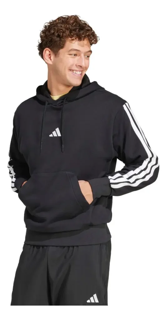 Polerón adidas JD1874 negro con tres tiras y capucha
